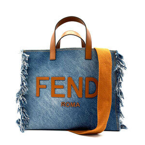 Fendi Shoulder Bag Denim Leather Blue Brown AMAJ
